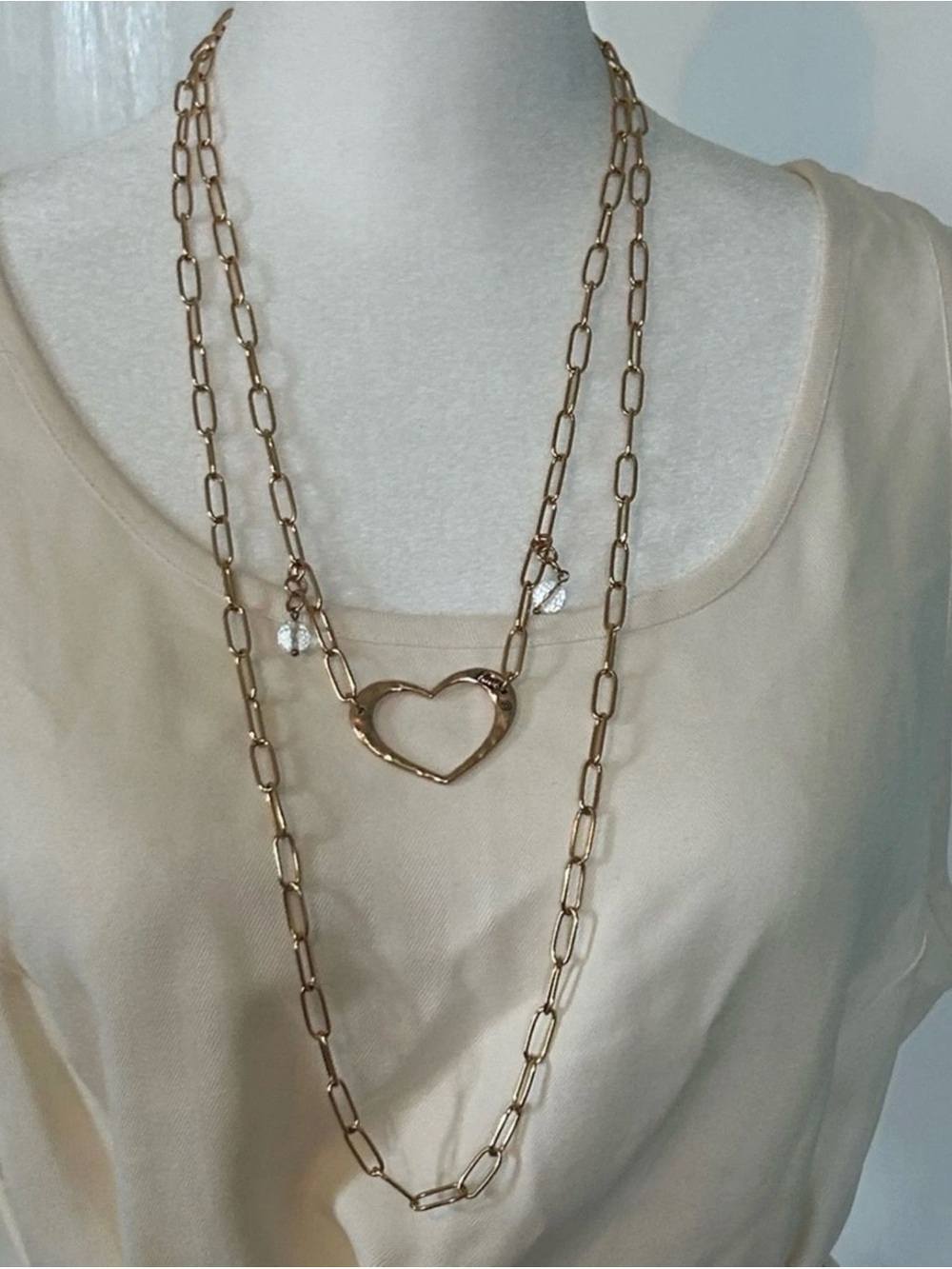 Open Heart Layered Gold Chain Necklace for Women katia Designs paperclip chain